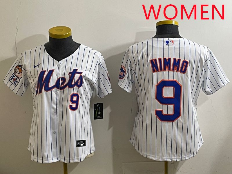 Women 2025 New York Mets #9 Nimmo White Stripe Game Nike MLB Jersey style 9